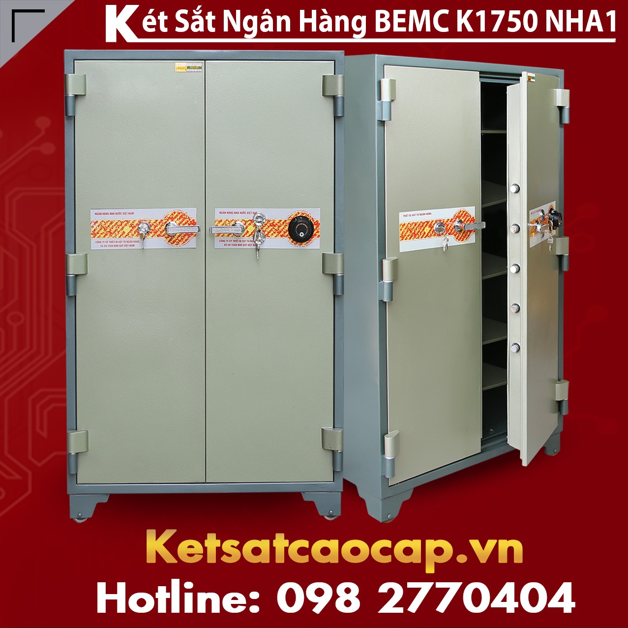 Két Sắt Ngân Hàng 2 Cửa BEMC K1750 NHA1 Công Nghệ Vân Tay Siêu Bảo Mật